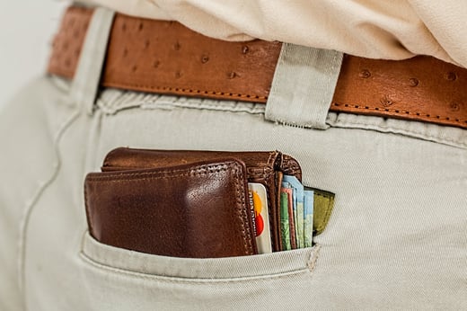 credit cards in wallet in back pocket