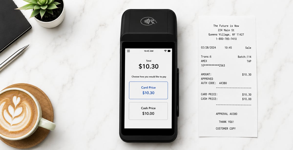 Dual Pricing Checkout Display Showing Cash and Card Pricing