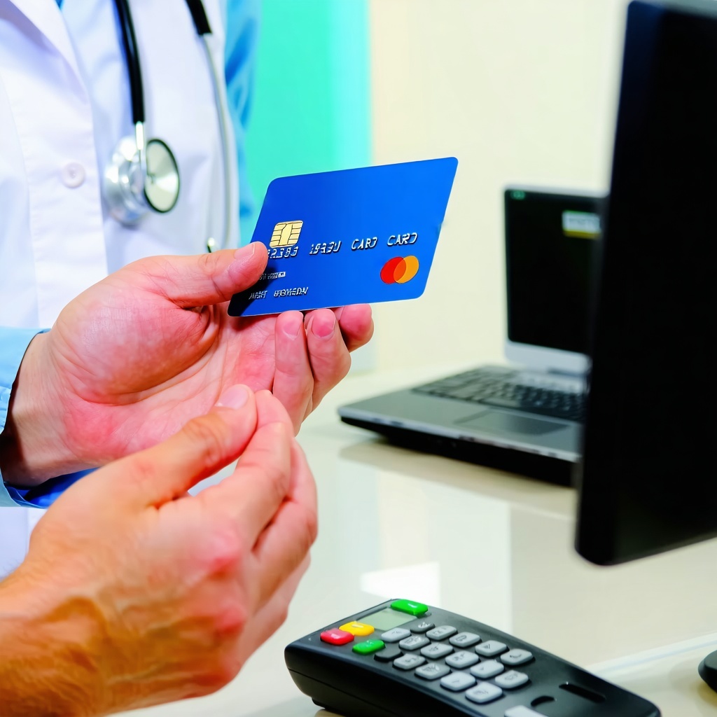 A healthcare office accepting a credit card payment from a patient-1
