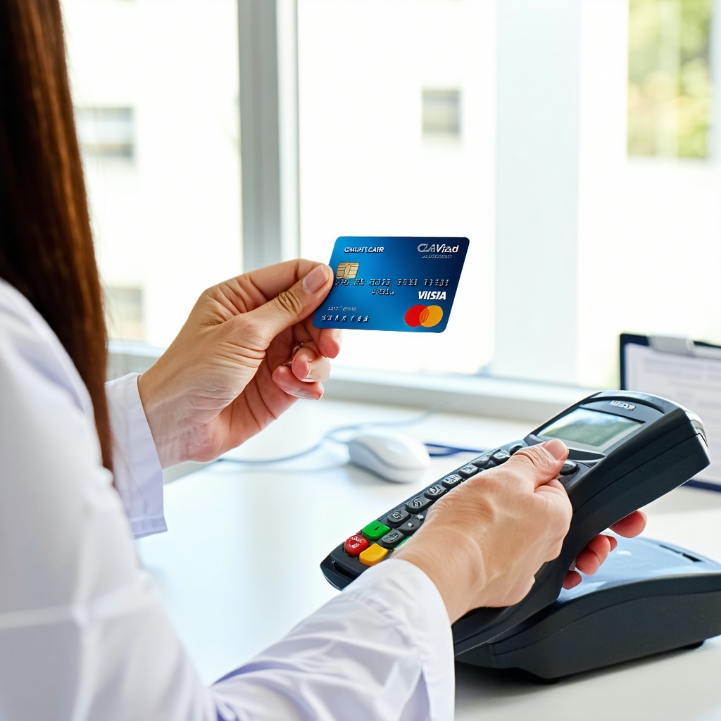 A healthcare office accepting a credit card payment from a patient