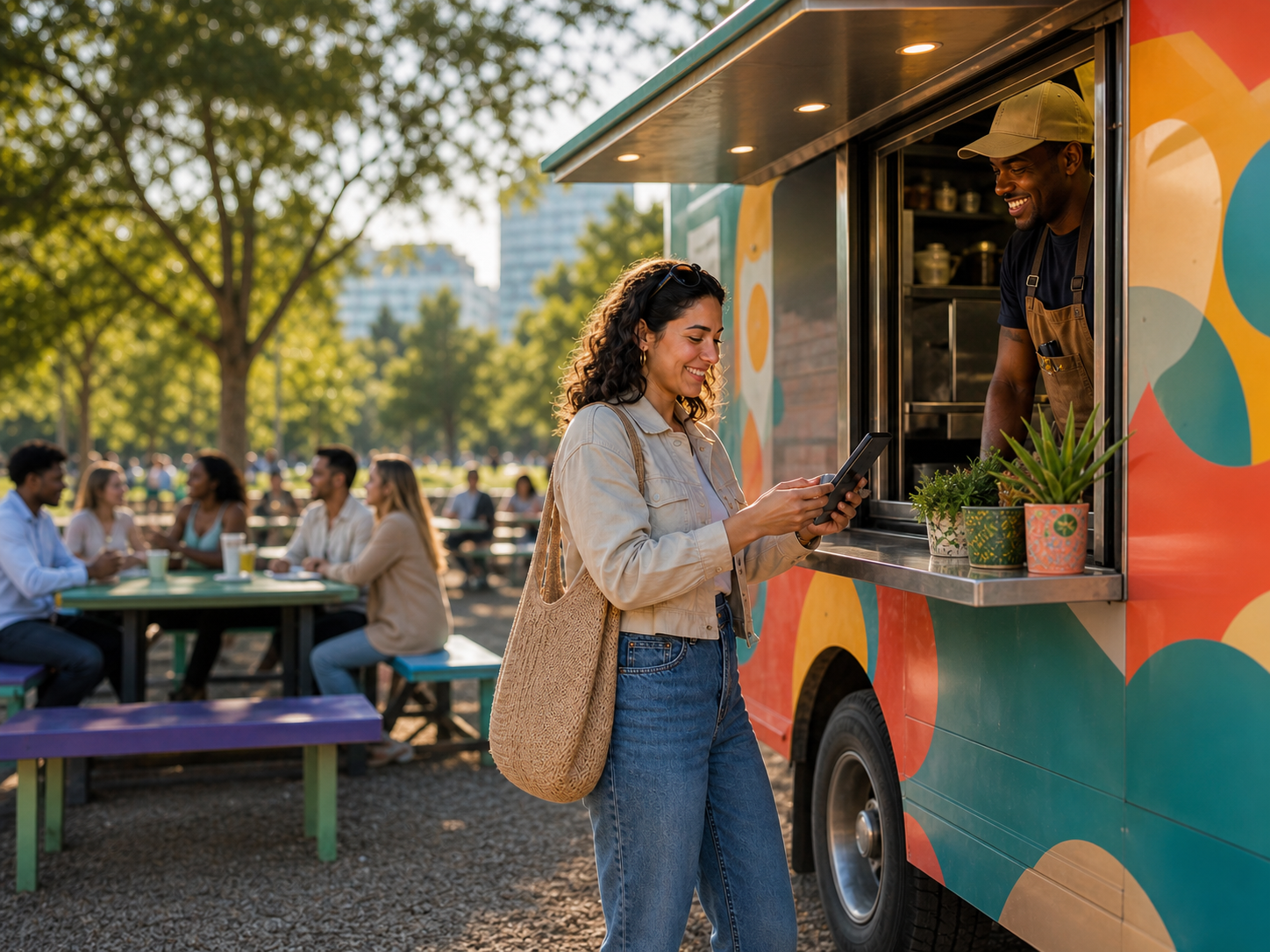 Food truck accepting payments with mobile POS technology